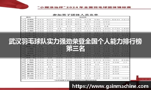 武汉羽毛球队实力强劲荣登全国个人能力排行榜第三名